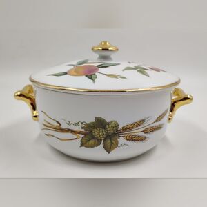 Royal Worcester Evesham Vintage White & Gold Porcelain Covered Serving Dish